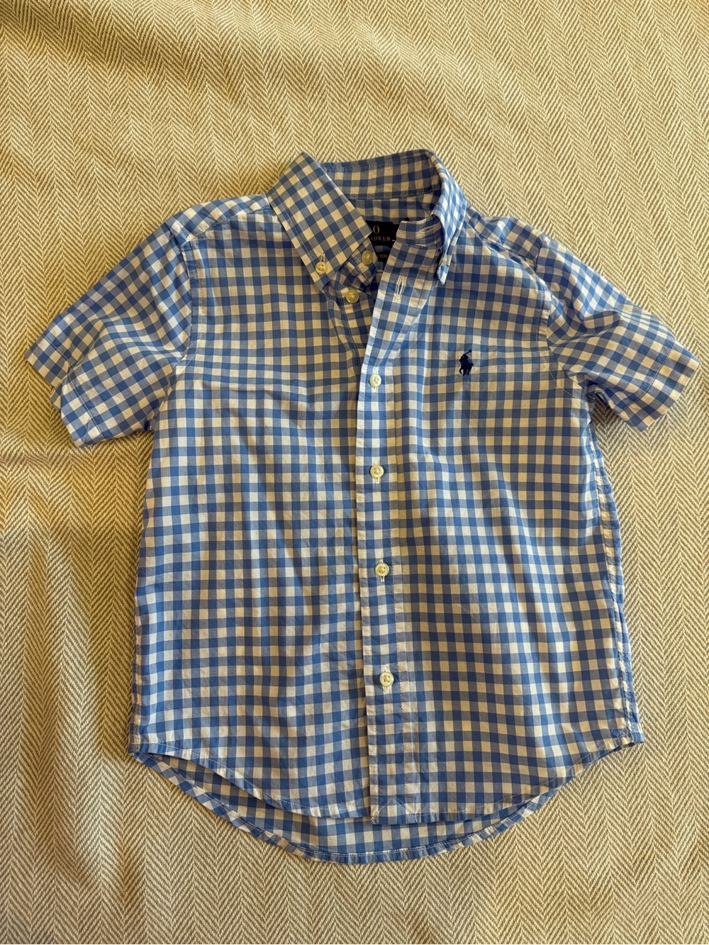 Ralph Lauren Blue Gingham Short-Sleeve Button-Down Shirt